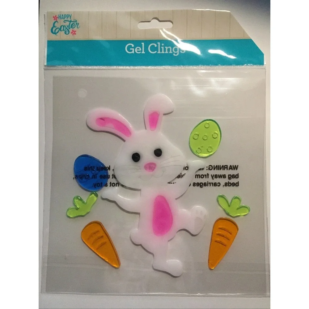 NEW Spring Summer Easter Bunny Rabbit Eggs Carrots Window Gel Clings Decor 7 ct
